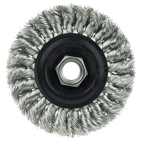 Weiler 13113 Dualife 5/8"-11 Arbor, 0.014" Wire Size, 4" Diameter, 1/2" Face Width, 302 Stainless Steel, Standard Twist Knot Wire Wheel Brush, Made in the USA (Pack of 5)