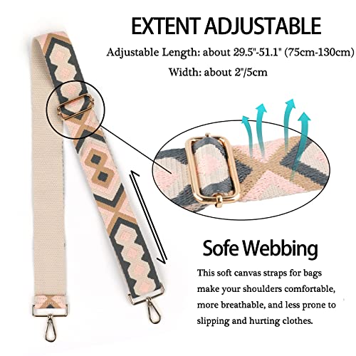Image of Dsigo Purse Strap, 2 inch Wide Gold Buckle Embroidery Crossbody Shoulder Strap for Bag Handbag Canvas Bag Crossbody Bags