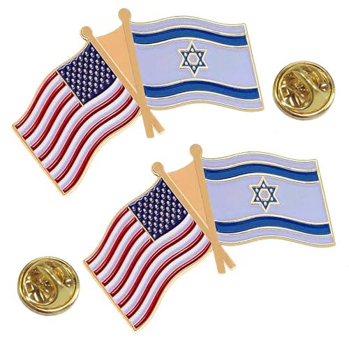 2 pcs Dual Flag Pin - United States and Israel Crossed Flags Lapel Pin.