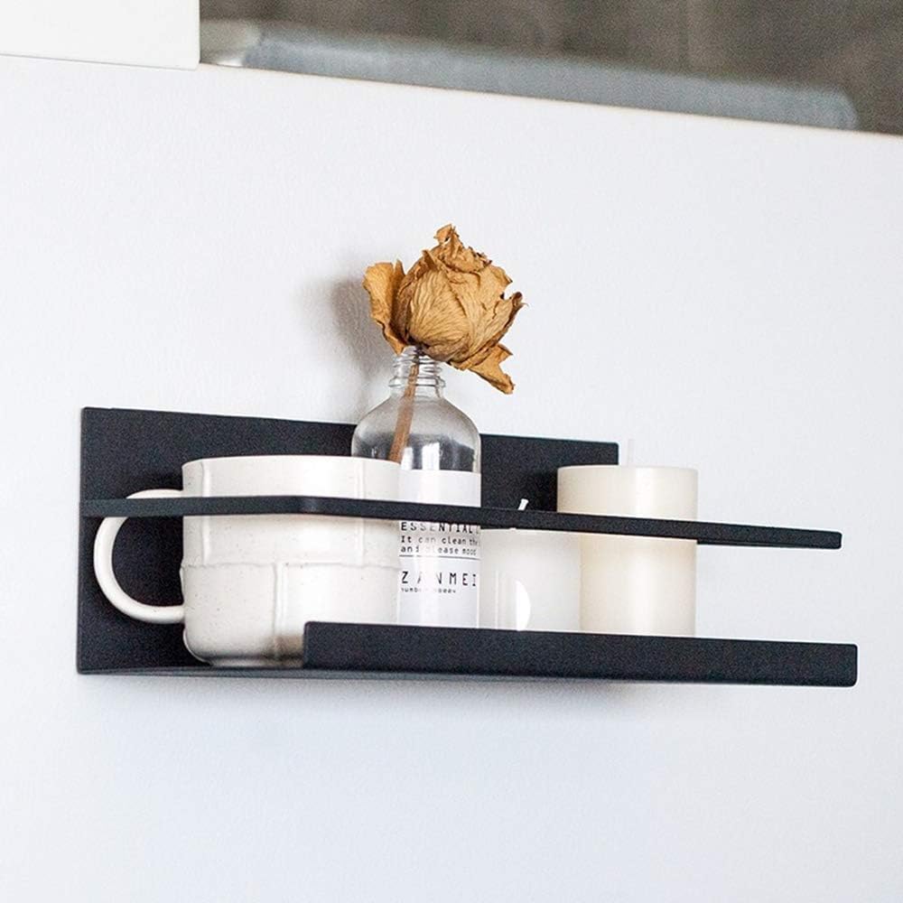 2Pcs Fridge Spice Rack Organizer Single Tier Magnetic Refrigerator Spice Storage Magnet Shelf, Black