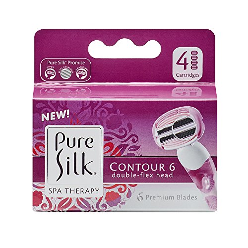 Pure Silk Contour 6 Manual Women's Razor Blade Refills, 4 Count, Womens Razors/Blades
