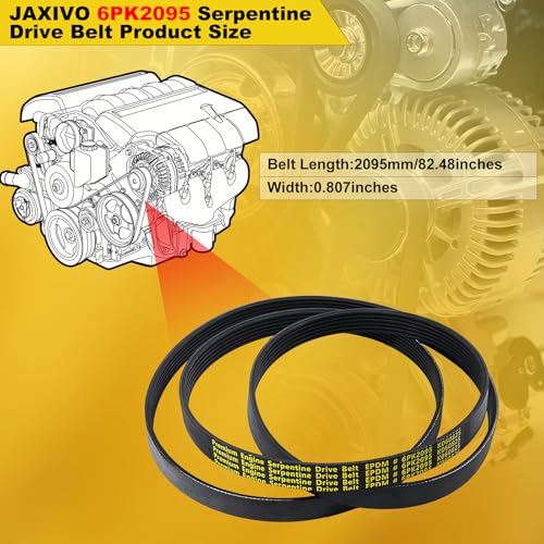 Image of 6PK2095 Serpentine Belt V-Ribbed Drive Belt for 13-15 ILX,98-05 DeVille,01-07 Town & Country,03-08 Mazda 6 S,01-07 Grand Caravan,05-11 Chrysler 300,05-08 Magnum,12-15 Civic,K060825 Black