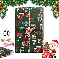 67 Christmas Wrapping Paper, 6 7 meme Wrapping Paper, 67 Meme Funny Teen Holiday Gift Wrap, Santa 67Meme GiftWrap, Unique Six Seven Festive Wrapping Papers (Set A)