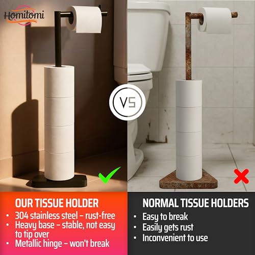 Toilet Paper Holder Stand - Toilet Paper Roll Holder for 5 Rolls – Stainless Steel Toilet Paper Stand with Heavy Stable Base – Toilet Paper Roll Holder for Bathroom by HOMITOMI - Image 7