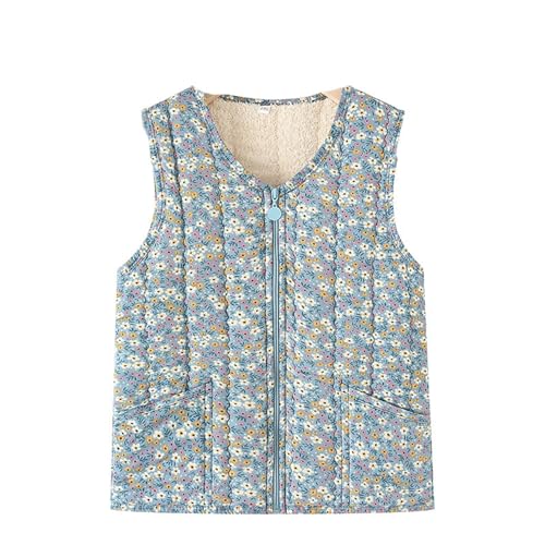 [RAMEMO] 裏ボアベスト 中年および高齢者向け レディース チョッキ ジレ 花柄 暖かい 防風 保温 春秋冬 ジップアップ 40代 50代 60代 70代 80代 シニア女性 ポケット付き 日常 ショッピング 部屋着 2 3XLのサムネイル