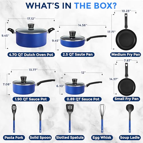 SereneLife 15-Pc Blue Nonstick Cookware Set, Heat-Resistant Pots & Pans Set with Lids, Dishwasher Safe, Includes Matching Utensils by SereneLife - Image 3