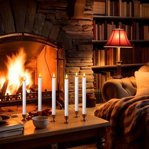 Image of Wondise White Flameless Taper Candles with Timer, 6 Pack Battery Operated LED Flickering Real Wax Candle for Christmas Thanksgiving Wedding Decorations