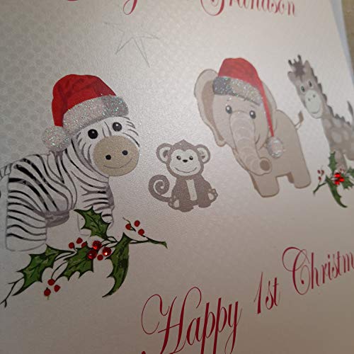 White Cotton Cards Code Xx14-113 Gorgeous Grandson Happy 1st Christmas Handmade Large Christmas Card, Toys - Image 3