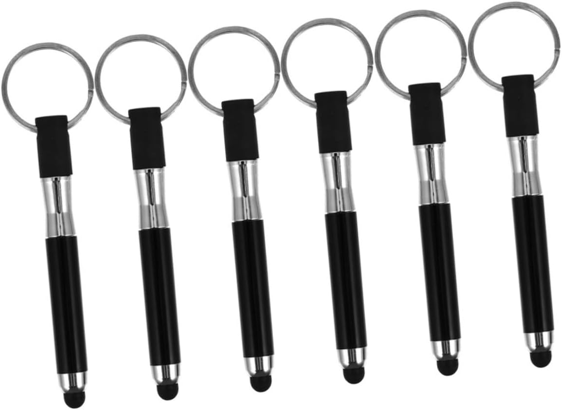 POPETPOP 6pcs Keyring Stylus Pens for Touch Screens Capacitive Touch Screen Pens Keychain for Tablets and Smartphones Black