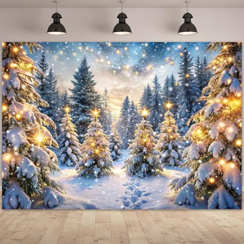 LIVUCEE Christmas Winter Backdrop for Photography Glitter Snowy Forest Pine