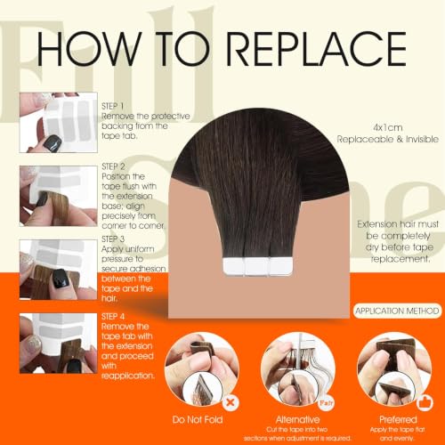 Image of Full Shine Tape In Hair Extensions Human Hair Dark Brown 20 Inch 150G