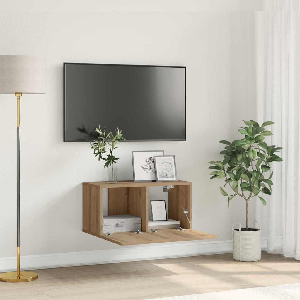 TV-Schrankset Wandmontiert Braun 60 x 30 x 30 cm Holzwerkstoff mit Regal und Türen, platzsparendes Lowboard für Wohnzimmer, Stauraum für Media, Kabelkanal und Gaming Zubehör