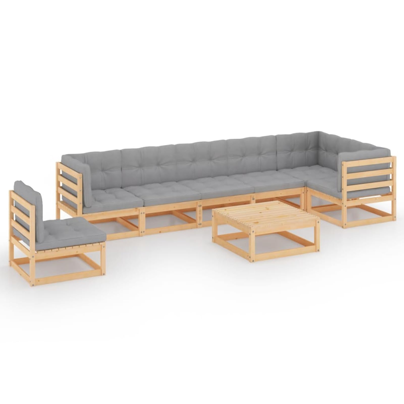 LAPOOH Zestaw mebli ogrodowych 8 sztuk i poduszek, zestaw ogrodowy, zestaw ogrodowy, meble na taras zewnętrzny, zestaw mebli ogrodowych, sofa do ogrodu na taras, lite drewno sosnowe
