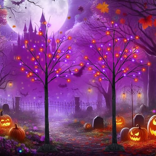 2Pack 4FT 100LED Black Halloween Tree with Lights, Timer Function