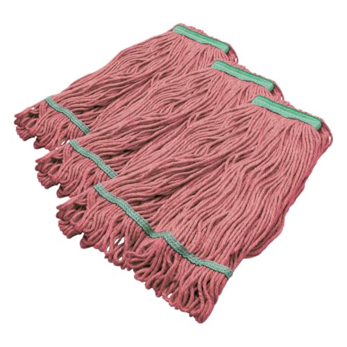 Image of SPARTA Flo-Pac Acrylic Mop Head, Loop-Ended, Narrow Band with 1 inch Green Band for Organized Cleaning, Medium, Red (Pack of 3)