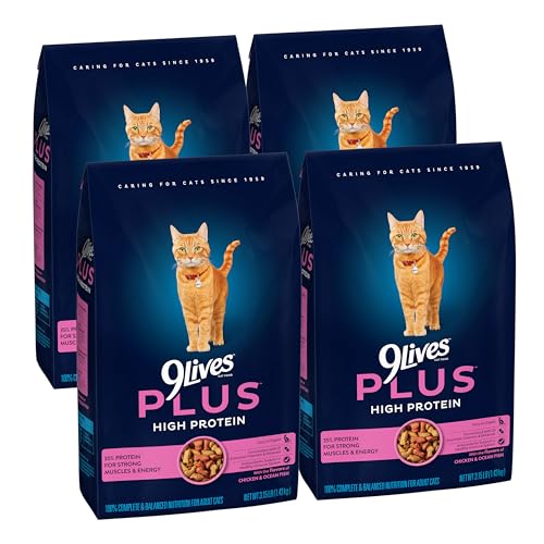 9Lives Plus High Protein Dry Cat Food, Chicken & Fish Flavors, 3.15 lb. Bag