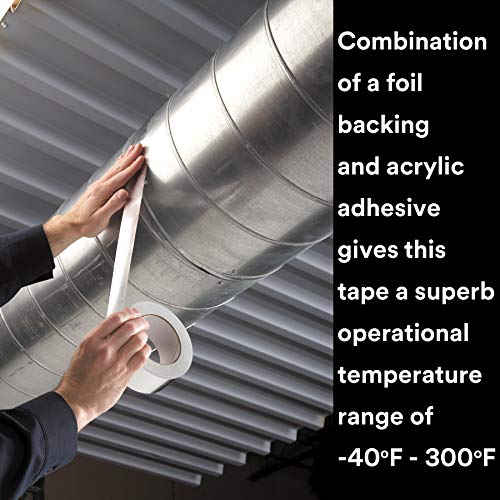 3M Aluminum Foil Tape 3340, 2.5" X 50 Yd, 4.0 Mil, Silver, Hvac, Sealing And Patching Hot And Cold Air Ducts, Fiberglass Duct Board, Insulation, Metal Repair #TOP3