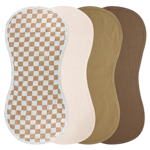 4-Pack Muslin Changing Pad Liners Extra Thick & Ultra Soft for Warm Comfort Waterproof Diaper Mat for Keekaroo Peanut & All Standard Baby Changers 2-Sided Reusable (Brown)