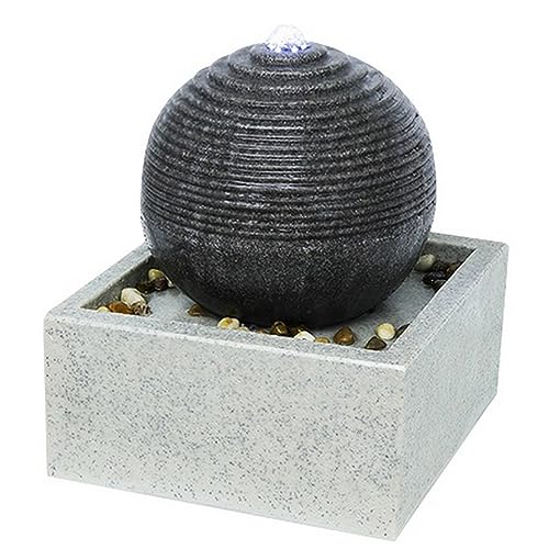 Fuente de interior y exterior moderna LED blanco, gran fuente decorativa para jardín, terraza, decoración de mesa Zen relajante, idea de regalo para ocasión especial, 34 x 30 x 30 cm – Bonny Zen'Light