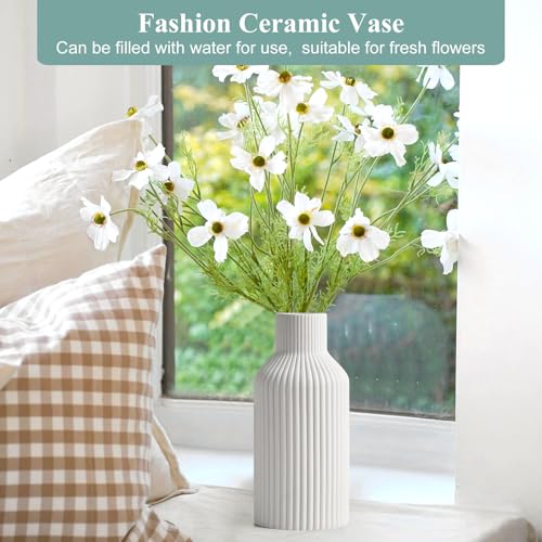 YADOBIG Pampasgras Vase, 20cm Blumenvase Keramik Vasen für Blumen, Weiß Blumenvase Boho Vase für Schlafzimmer Dekoration, Modernes Boho Skandinavische Deko Vasen, Weiß