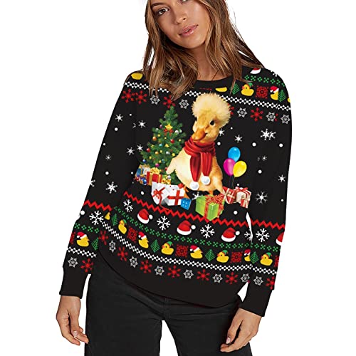 Jumper de Natal com gola redonda | Mulheres Crewneck camisola de inverno com mangas compridas - Suét