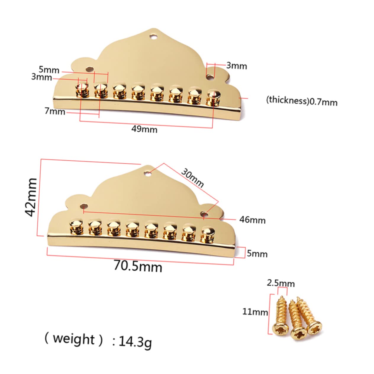 ibasenice 3pièces Mandolin Tailpiece Métal Doré Pour Guitare à Cordes Accessoire Améliorant Style De Votre Mandoline