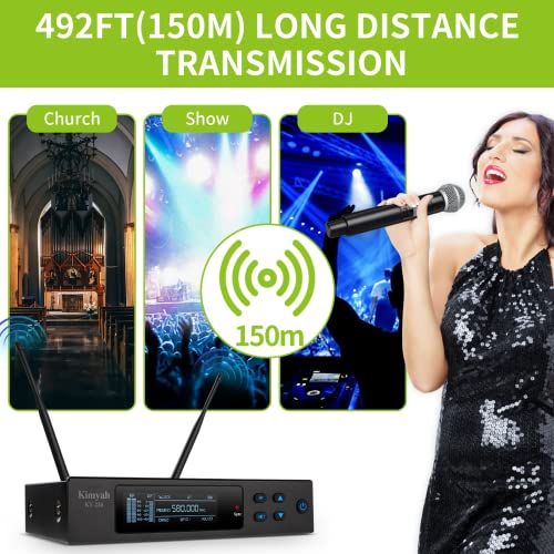 Kimyah True Diversity 492Ft Wireless Handheld Microphone System, 100 Channels Uhf Cordless Microphone For Singing, Auto Ir Connect Microphone Wireless & System Suitable For Church, Wedding,Dj, Karaoke #TOP1