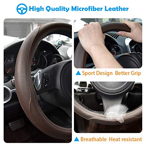 Ylife Microfiber Leather Car Steering Wheel Cover, Universal 15 inch Breathable Anti Slip Auto Steering Wheel Covers (Coffee)