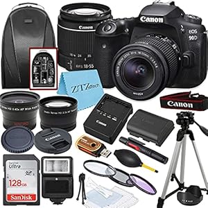 Canon EOS 90D DSLR Camera 32.5MP Sensor 4K UHD with EF-S 18-55mm Lens + SanDisk 128GB Memory Card + Tripod + Case + Wideangle Lenses + ZeeTech Accessory Bundle (20pc Bundle)
