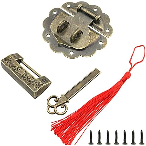 JianLing Antique Furniture Jewelry Box Buckle Toggle Catch Lock (58mm x 58mm) with Mounting Screws and Zinc Alloy Flower Bird Lock (42x11x18mm) with Key Cover