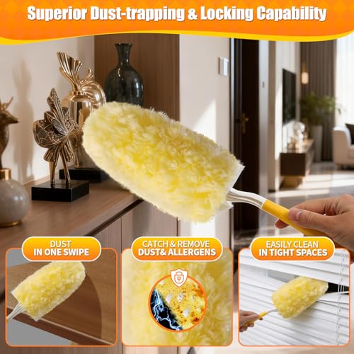 Image of 30 Count 360 Heavy Duty Duster Refills, Compatible with Swiffer Duster, Includes 1 Short Handle & 1 3 ft Extendable Handle, 4X Microfiber Cleaning Dusters, Disposable Unscented