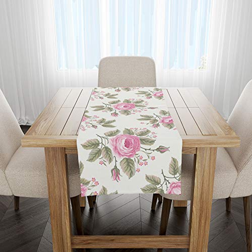 Ysahome Camino de mesa elegante, romántica ramas de rosa de peonía con hojas de flores pequeñas en forma de impresión clásica, comedor cocina, camino rectangular, 16 x 55 pulgadas, rosa verde Cover