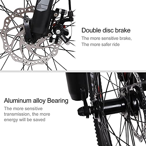 Redfire Mountain Bike, 26 Inch Wheels Youth Women Bicycle, 21-Speed Shimano Drivetrain, 15-Inch Aluminum Frame, MTB Bike with Double Disc Brake Lock Out Suspension Fork, Black - Thumbnail 6