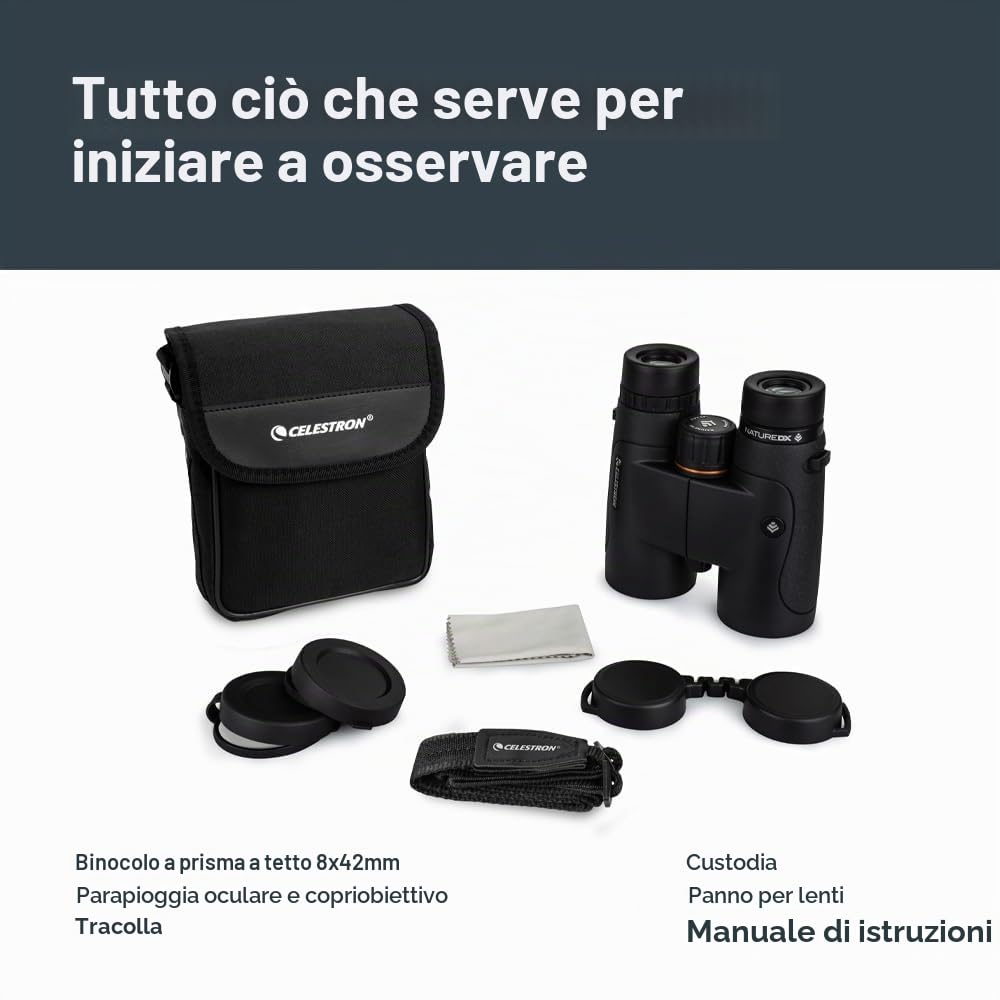 Celestron 72322 Nature DX 8x42 binocoli per esterni e birdwatching, completamente multistrato con prismi BaK-4, rinforzato in gomma, resistente ad acqua e nebbia