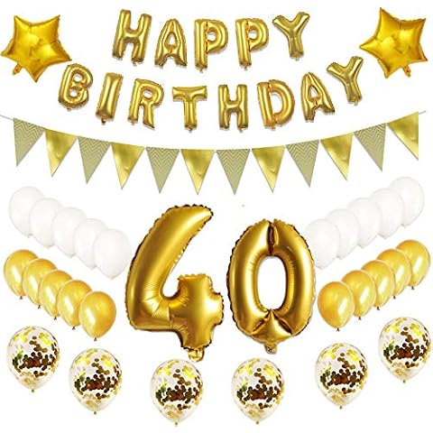 Oumezon 40th Birthday Decoration Balloons Gold Set 40th Birthday Decoration Gold Set Girls Men Women Boys 40th Birthday Decoration Happy Birthday Balloon Decoration 40 Decorative Foil Balloons Cover