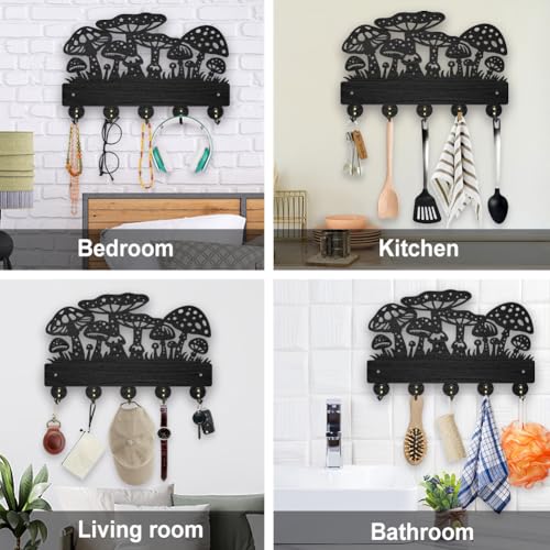 Gancho de madera de hongo para llaves de pared con temática mágica y ganchos de aleación 7