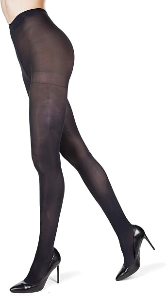 MeMoi Control Top Solid Microfiber Tights 2 Pack - Opaque Tights Women, Nylon Womens Tights - Black & Black, Large & X-Large