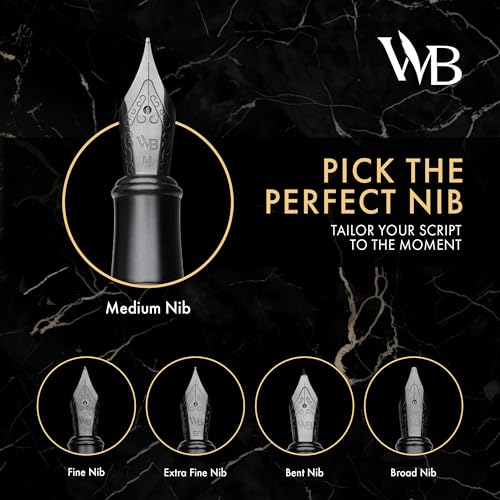 Image of Wordsworth & Black Luxury Fountain Pen Set for Writing, Broad Nib, Black | Gift for Men & Women, Brass Body, German Iridium, Calligraphy, Converter + 24 Ink Cartridges, Refillable, Leak-Free