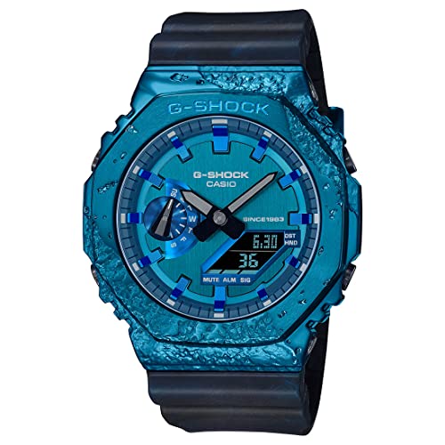 Image of Casio G-Shock GM-2140GEM-2ADR Blue IP Blue Analog-Digital Dial Black Resin Strap Men's Watch Shock Resistant Limited Edition G1347
