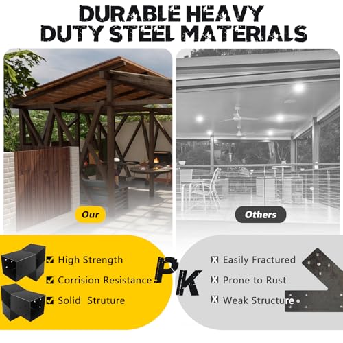 Image of 4Pack 30 Degree L-Shaped Pergola Bracket,2-Way Slant Roof Bracket for 6 x 6 (Actual Size:5.5 inchx5.5 inch) Indoor & Outdoor Wood Beam,DIY Slant Brackets for Pavilion,Porch,Deck,Hunt Cabin