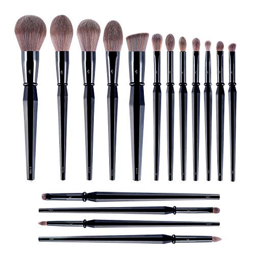 TEXAMO Makeup Brush 16Pcs Professional Makeup Brush Set, Premium Synthetic Kabuki Foundation Brush Face Powder Blush Concealers Eye Shadows Black Makeup Brush
