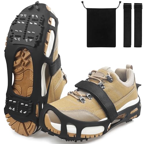 Ice Cleats for Shoes and Boots, Snow Traction Cleats Crampons Anti Slip 24 Steel Grippers Shoe Spikes Grips for Snow and Ice Slip-on Snow Cleats Overshoes for Women Men Winter Walking Hiking Fishing