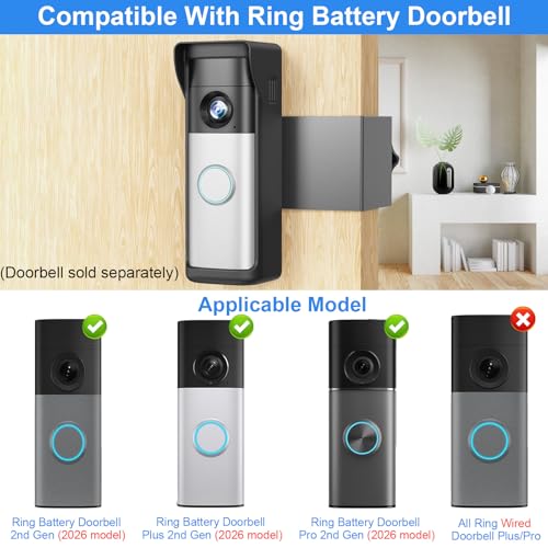 Image of Anti-Theft Doorbell Mount Compatible with Ring Newest 2026 Battery Doorbell /Plus /Pro, No Drill Wireless Video Camera Doorbell Bracket with Rain Cover for Apartment Rental, Not for Security Door