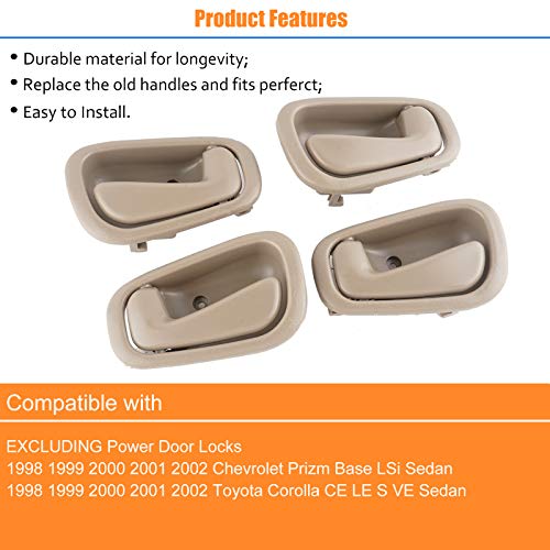 Npauto Interior Front Rear Door Handles Driver Passenger Side Pair Replacement For 1998 1999 2000 2001 2002 Toyota Corolla Chevy Prizm Manual Lock Beige/Tan #TOP2