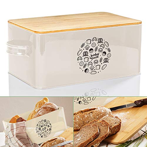 © Brotbox aus Metall mit ökologischem Deckel aus Bambus - ca 40x21x16cm | Brotkasten für Croissants, Brot o. Brötchen | Brotbehälter mit