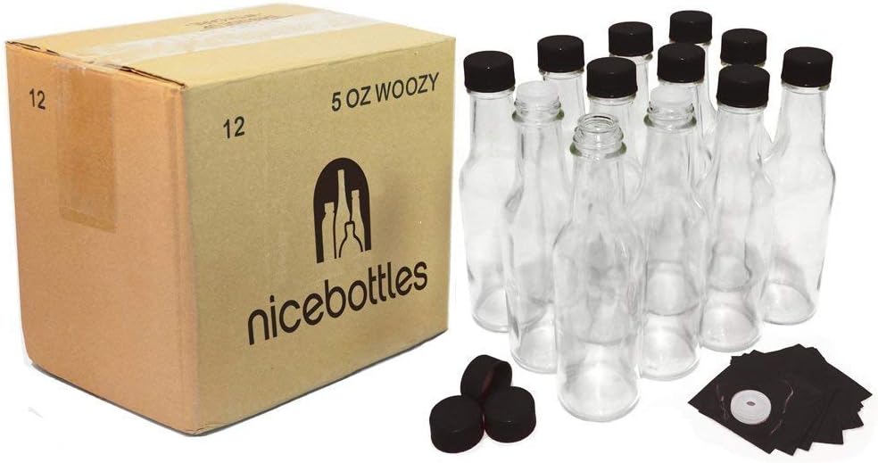 Hot Sauce Bottles with Black Caps & Shrink Bands, 5 Oz - Case of 12: Kitchen & Dining