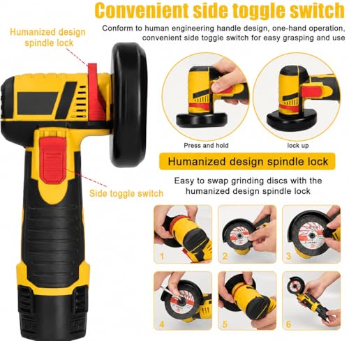 Image of Mini Angle Grinder Machine with 48V-2 Rechargeable Battery |19500 RPM With Abrasive Wheels for Cutting, Grinding & Polishing Metal, Marble & Stone Cutting with Spindle Lock and Toggle Switch.