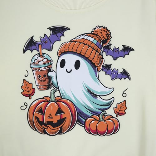 PNORATM Moletom infantil para bebês meninos e meninas, Halloween, abóbora, fantasma, bebendo, café,