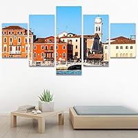 SIGNWIN 5 Panel Canvas Wall Art Modern Art Cityscape Contemporary Expressive Multicolor Photography Places for Home Decorations Ready to Hang - 60