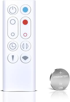 PZL New Replacement Remote Control for Dyson AM09 Hot + Cool Heater Tower Fan - with Battery, Without Magnetic Function, White